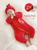 Newborn 100-Day Zhua Zhou Ceremony Big Red Monk Robe Set with Bodysuit for 0-3 Months