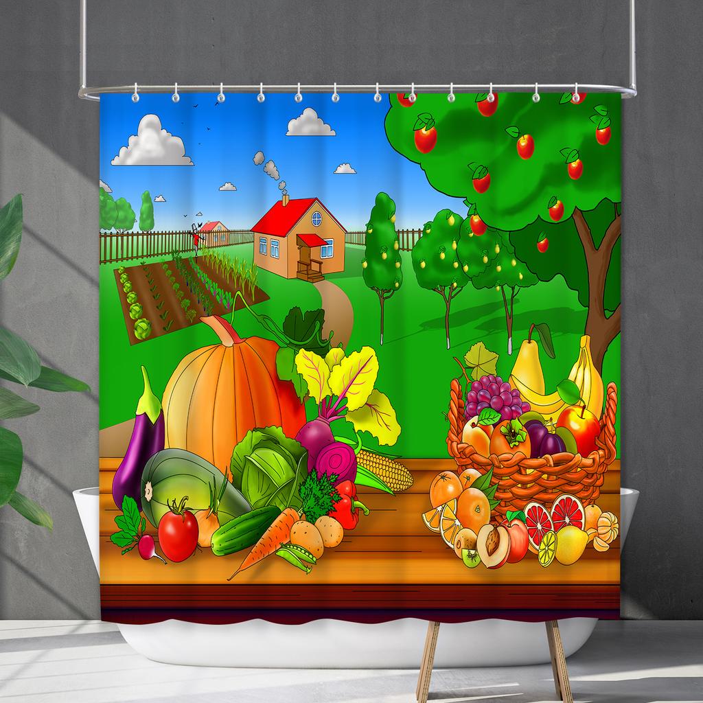 Badezimmervorhang Wasserdichter Duschvorhang Digitaldruck Animation Freies Stanzen Toilettentrennvorhang Duschstoff