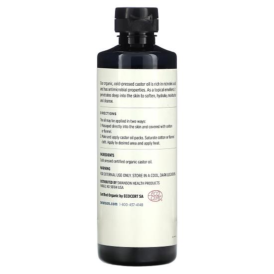 Certified Organic Cold-Pressed Castor Oil, 16 Fl Oz (473 Ml)