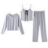 German Velvet Pajamas With Chest Pads, Women'S Autumn And Winter Suspenders, Three-Piece Long-Sleeved Trousers, Thin Loungewear