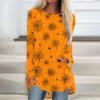 Women's Halloween Printed Long Sleeve Round Neck Tunic Top for Casual Wear