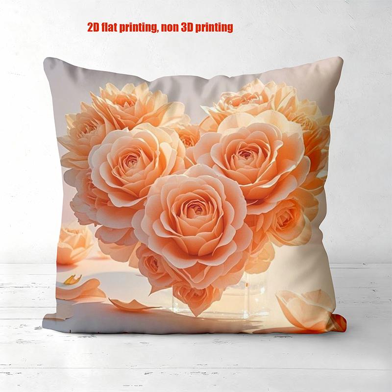 Heart-Shaped Flower Pillows with 2D Flat Printing Polyester pillowcase, sofa decorative cushion cov Headboard Pillow