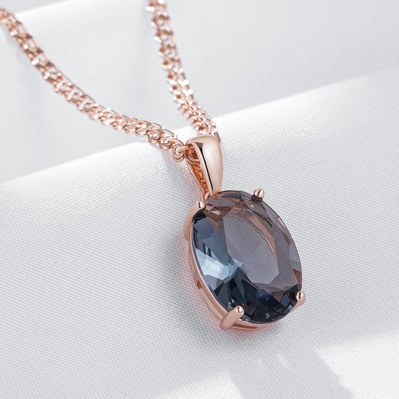 Collier Pendentif Cristal Ovale Gris Pour Femmes Couleur Or Rose Avec Zircon Naturel Haute Qualité Bijoux Fins Quotidiens