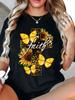 Cross Butterflies Sunflowers Faith T-shirt