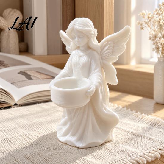 Elegant Winged Angel Ornament Figurine Candle Holder 3D Printed PETG Modern Home Aesthetic Decoration Sculptural Stable Base Decorative for Desktop