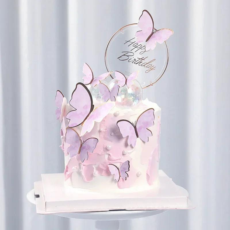 10Pcs Multi-size 3D Folding Gold Edge Paper Butterfly Decoration for Cake Greeting Cards DIY Cake Topper Wedding Birthday Party