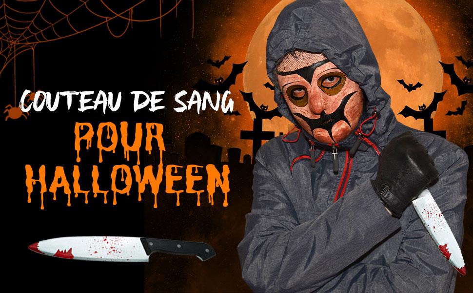 Plastic Knife with Fake Blood, 30 Cm — Prop Knife, Zombie Knife, Accessory for Halloween Parties, Role-play, Get-togethers and Carnivals