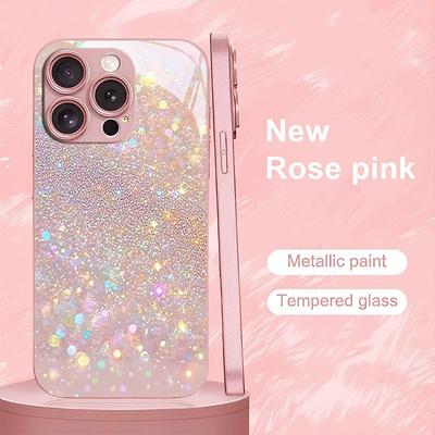 Dreamy Glitter Pattern Pink Metallic Tempered Glass Phone Case For iPhone 11 12 13 14 15 16 17 Pro Max 15 Plus 17 Air 16E Cover