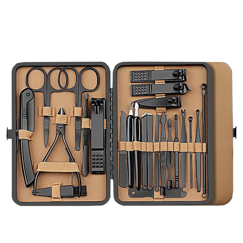 Men's Complete Nail Care Kit Heavy-Duty Black Manicure & Pedicure Set Nail Clippers Set Cuticle Pusher Trimmer Remover