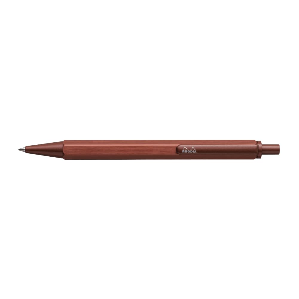 Rhodia Script Ballpoint Hexagonal Aluminum Hairline Low Viscosity Maroon Brown Pen, 0.7mm, Barrel, Body, Finish, Oil-Based Ink, (RHODIA cf9346)