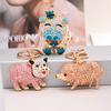 EASYA Cute Pig Shape Keychain Bag Key Ring Kawaii Anime Vintage Metal Crystal High-end Luxury Ladies Charm Jewelry Gifts Friends