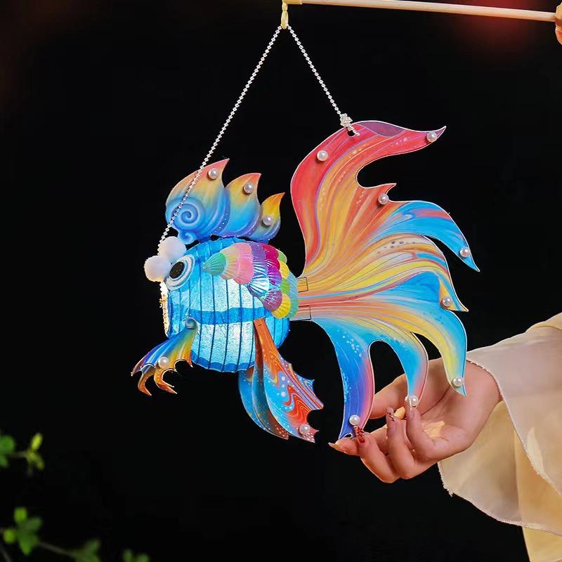 LED Light Chinese Mid-Autumn Festival Lantern Blessings Handmade Fish Glow Handheld Lantern Portable Glowing Carp Fish Lantern