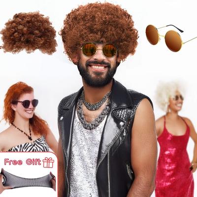 Kıvırcık ve Kabarık Kostüm Disko Tarzı Sentetik Peruk Erkekler İçin Gözlüklü Parti veya Cosplay Kostüm Hediyeleri