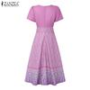 ZANZEA Women Casual Round Neck Summer Short Sleeve Print Dress
