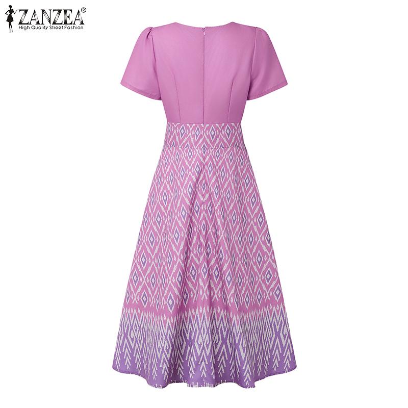 ZANZEA Women Casual Round Neck Summer Short Sleeve Print Dress