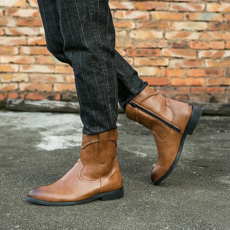 Fashion Fashionable Quality Leather Pointed Men Chelsea Boots Anti Slip and Wear-resistant Western Style Cowboy Boots Brand Casual Boots