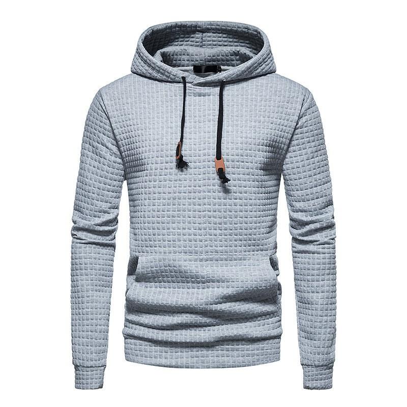 Men's Casual Pullover Jacquard Sweater Men's Plaid Quilted Cotton Fabric Hooded Top