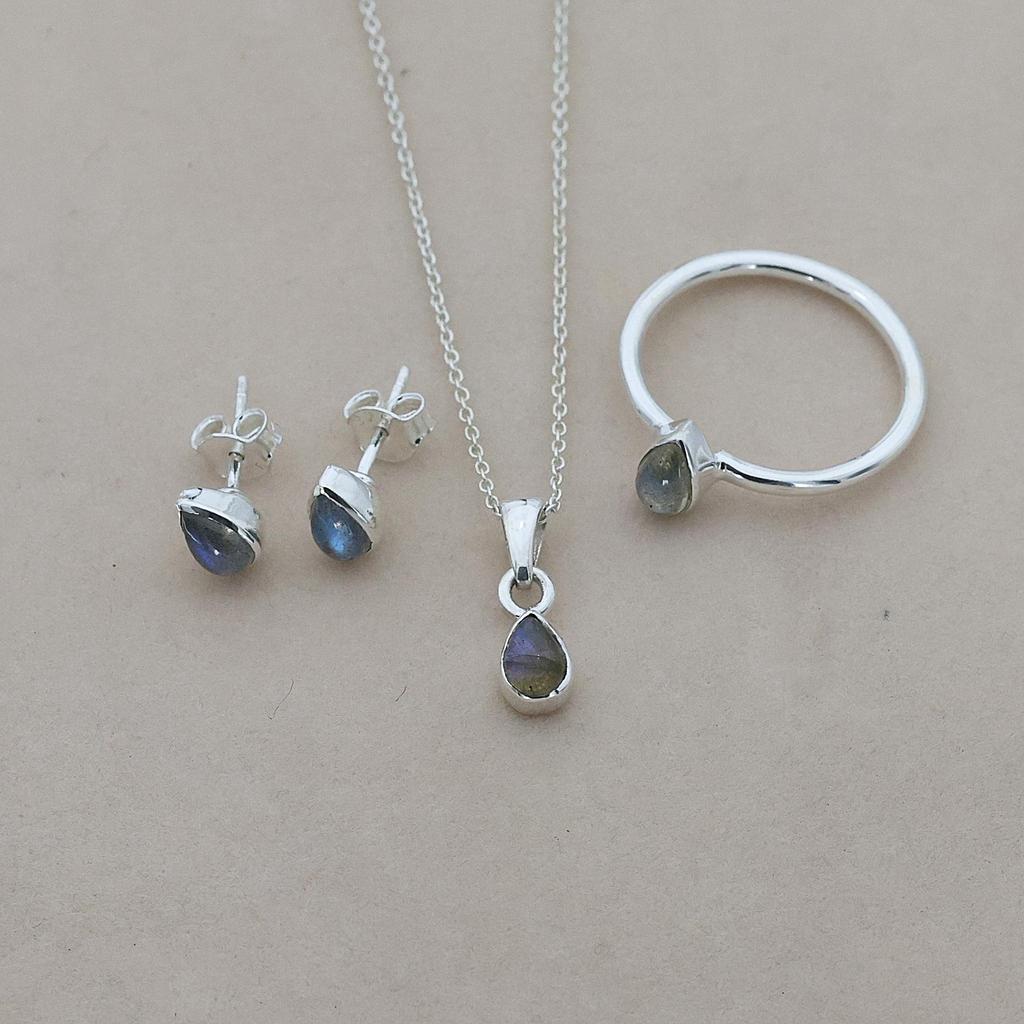 Set di Gioielli in Labradorite, Gioielli Fatti a Mano, Argento Sterling, Gioielli Minimalisti