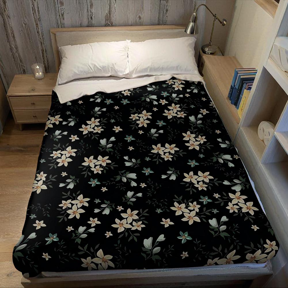 Nocturne Floral Sprig Flannel Blanket Warm Soft Halloween Christmas Couch Warm Cozy Decorative Decor Gift for All Season