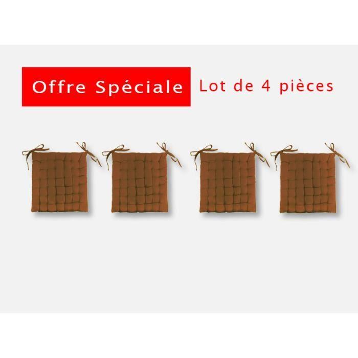 Galette de chaise futon - CHOCO - Lot de 4 - 40x40 cm - 100% coton - Intérieur