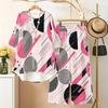Women Plus Size Round Neck Three Quarter Sleeve Geometric Printed High Low Top And Long Pants Two Piece Set