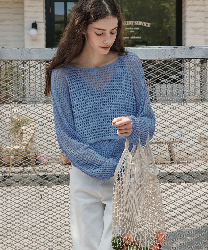 ZEROSTREET [2 Colors] Punched Boatneck Knit & Sleeveless Set