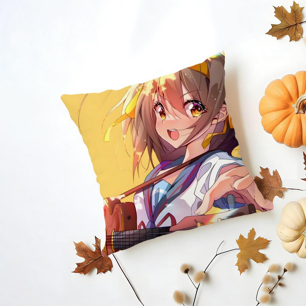 Gentle Art SSuzumiya Haruhi No Yuuutsu Cushion Cover Washable Linen Pillowcase Soft for Daily Sofa Bed Home Room Decor