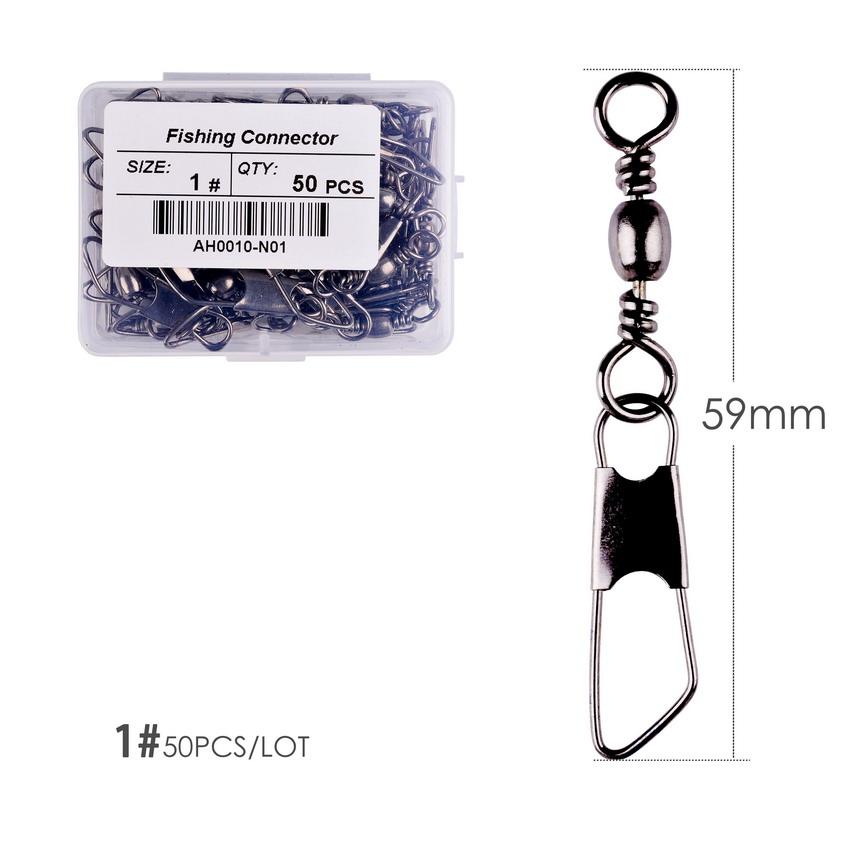 50Pcs/ Box Brass Barrel Fishing Swivel Solid Rings Fishing Pin Line Connector Fishhook with Interlock Snap Swivels Tackle Tool