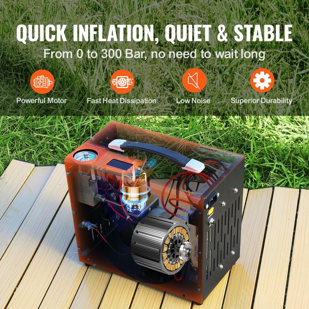 VEVOR PCP Air Compressor, 4500PSI/30Mpa Portable PCP Airgun Compressor with Built-in Power Converter