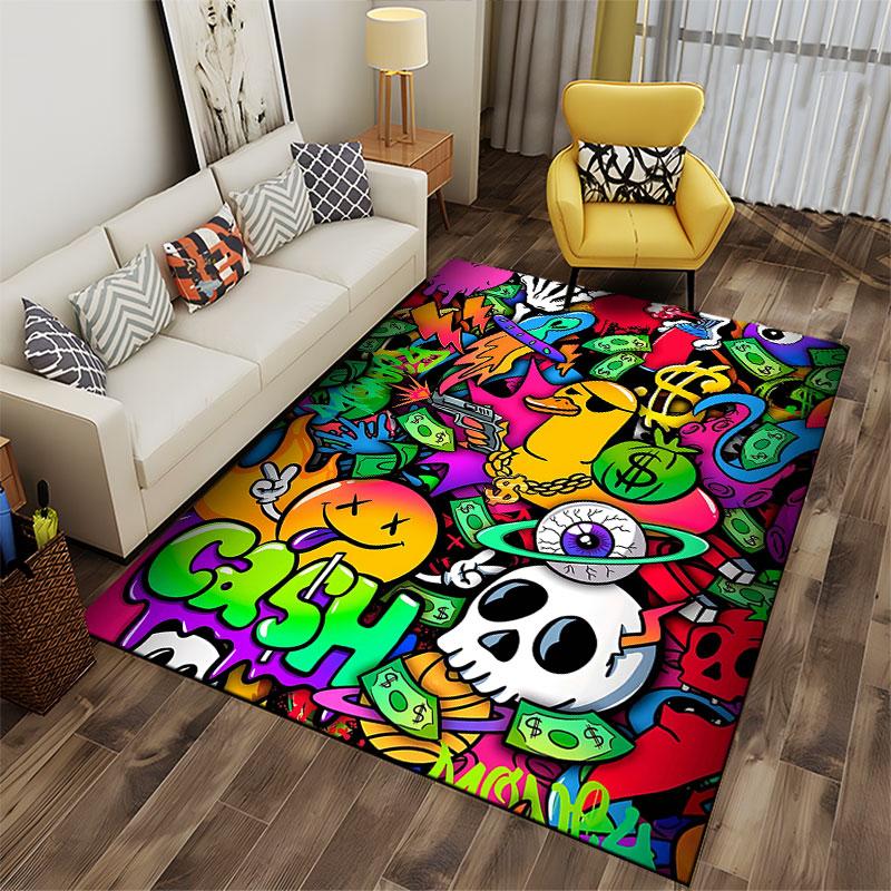 Colorful Graffiti Money Design suitable as a non-slip mat for the living room or bedroom sofa