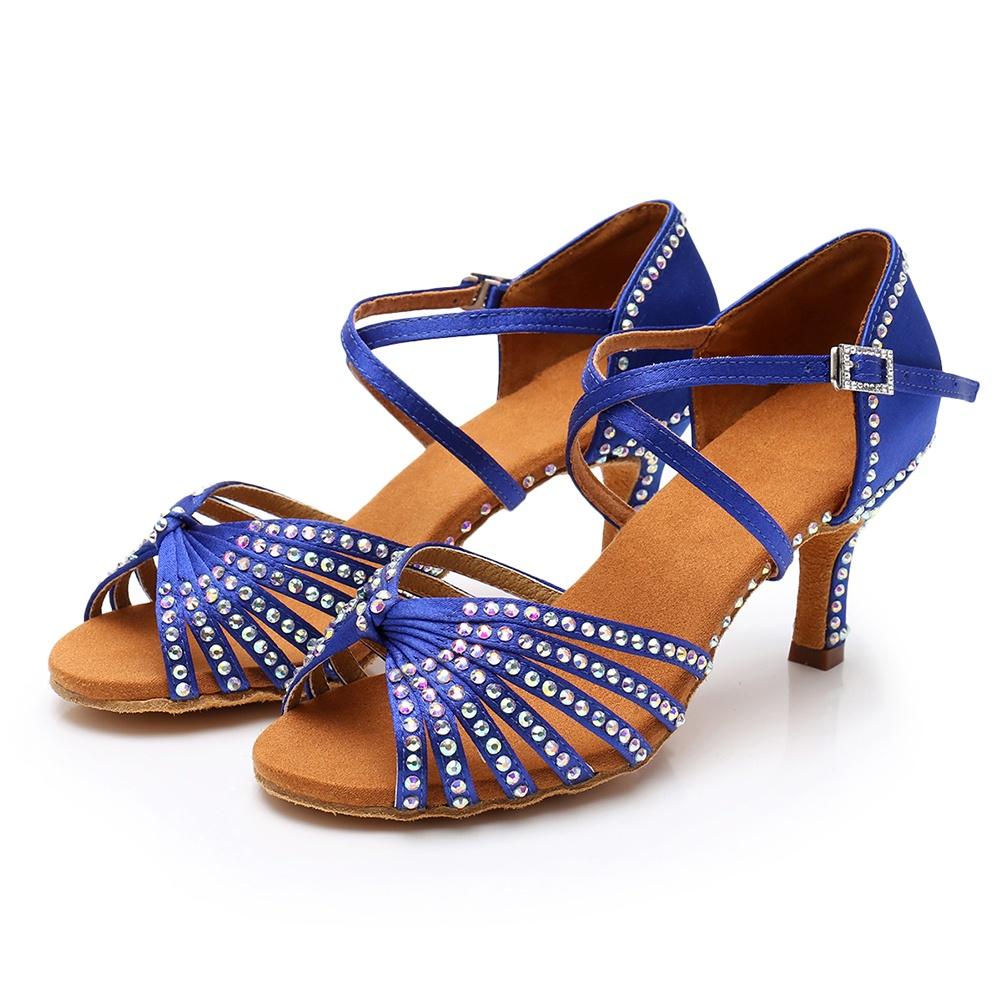 Women's Satin Latin Dancing Shoes Salsa Party Ballroom Dancing Shoes High Heeled 7cm