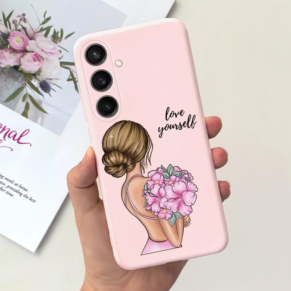 For Funda Cover Samsung A35 5G Case SM-A356E Couple Love Heart Flower Cat Painting Back Shell For Samsung Galaxy A35 5G Etui