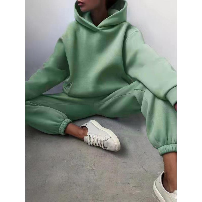 Women Elegant Solid Sets for Women Warm Hoodie Sweatshirts and Long Pant Fashion Two Piece Sets Ladies Sweatshirt Suits