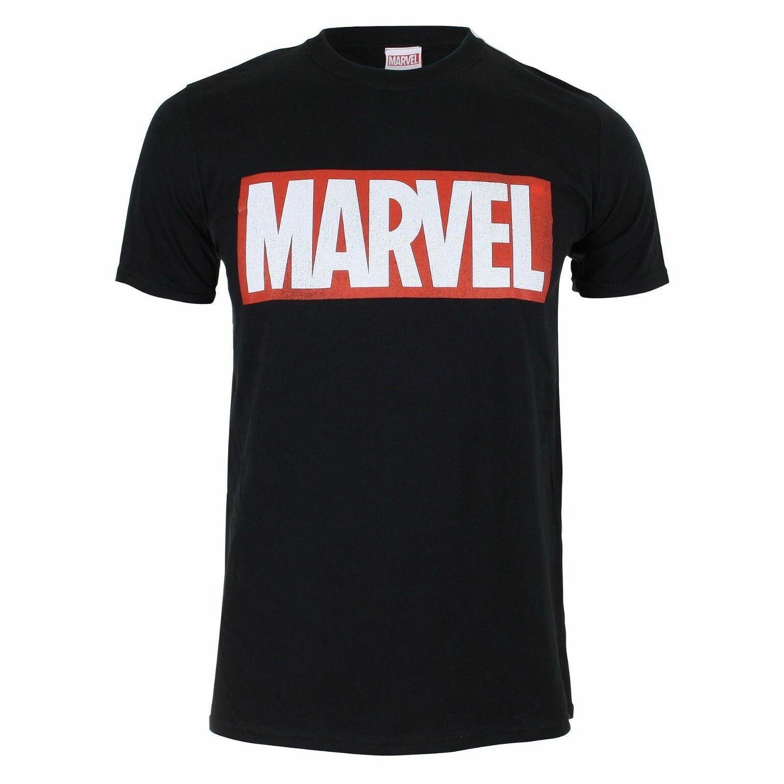 Official Marvel Mens Logo 100% Cotton T-shirt Mens Tees Top Black S-2XL XL