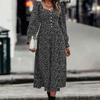 Summer Print Dress Women A-line Casual Butterfly Sleeve Cotton Full Sleeve Turn-down Collar Mid-Calf