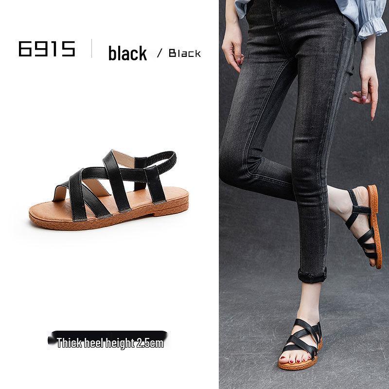 2025 Špičkové dámské módní sandály z pravé kůže - Všestranná plochá plážová obuv