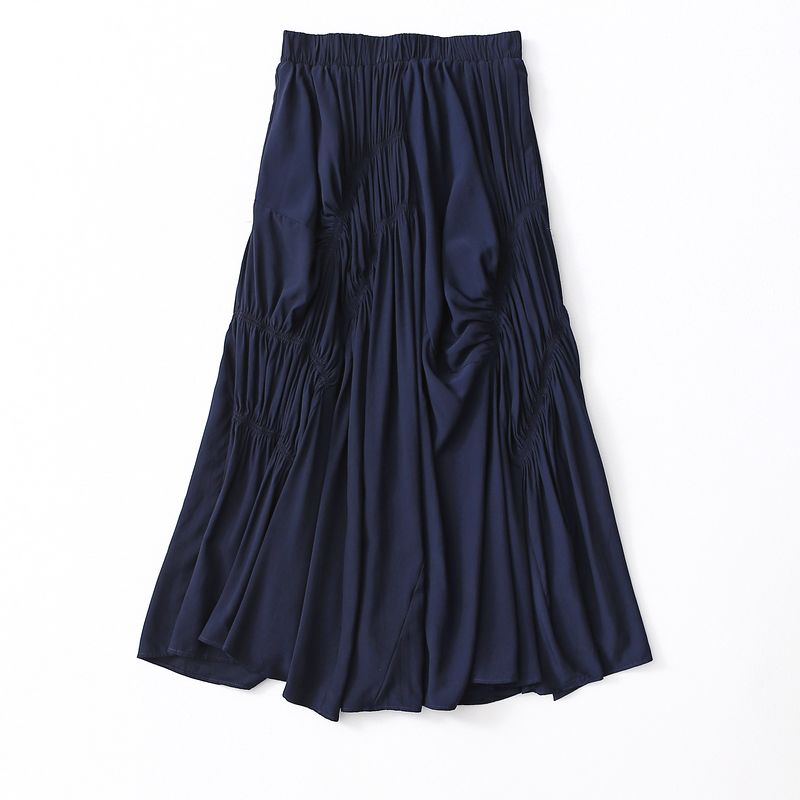Export Daily Order Asymmetrical Skirt Women's Mid Length Long Length Stylish Niche Style High Waist Slim Looking Ruched A- Line Skirt Umbrella Skirt