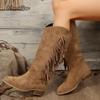 Mode Western Cowboy Kniehohe Stiefel Schwarz Braun Quasten Damen Niedriger Absatz Botas Slipper Spitz Zehenreitstiefel Wildleder PU-Leder