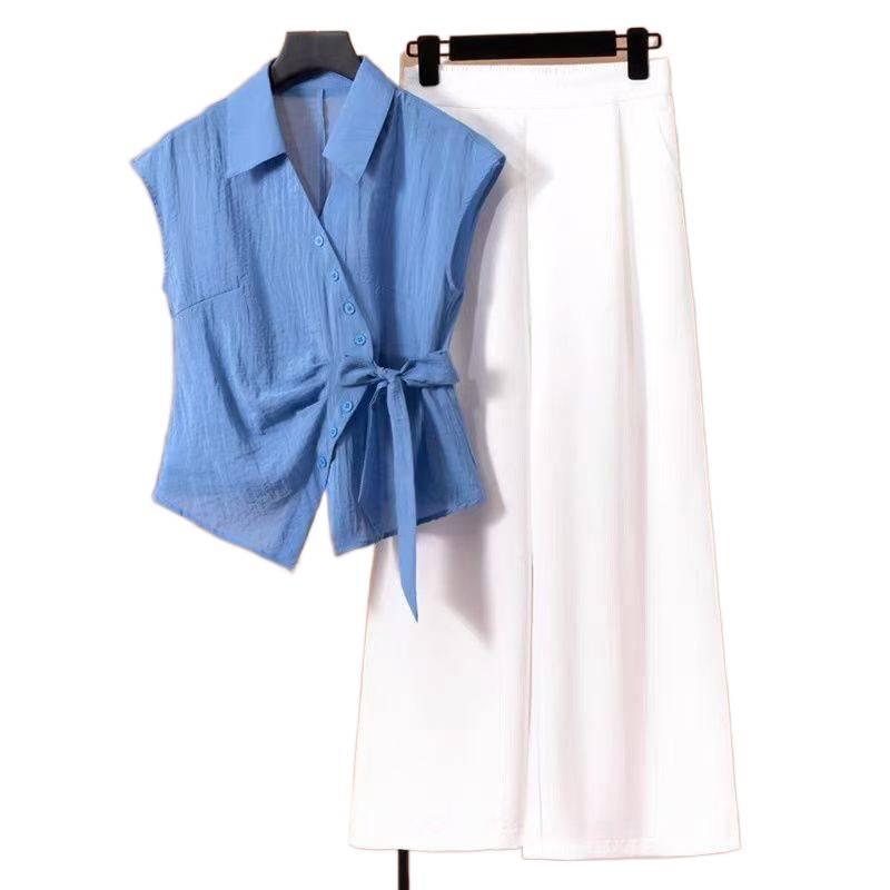 2026 Summer Irregular Short-Sleeve Shirt & Wide-Leg Pants Two-Piece Set