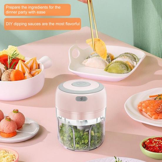 Yousheng Rechargeable Garlic Chopper 100/250ml Mini Food Processor for Vegetables Fruits Nuts Meat One-Button Operation Garlic Clay Machine