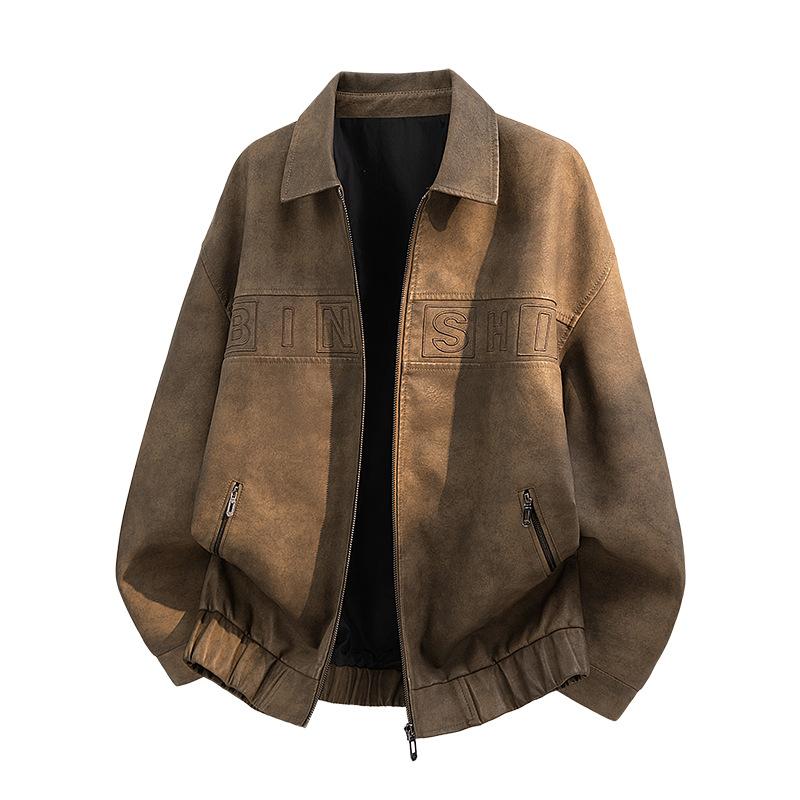 American retro men's leather jacket locomotive tooling loose old money street simple trend top leather jacket men