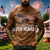Men's Short Sleeve Polo Shirt with 250 Years Commemorative Print Casual Button Down Top for Everyday Wear