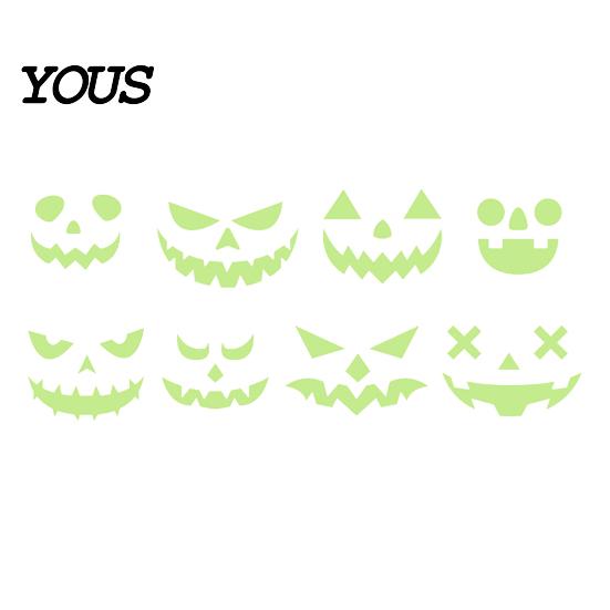 Pumpkin Glow Decal for Walls 2Pcs Halloween Glow-in-the-Dark Wall Stickers, & Ghost Face Decals Indoor Ceiling Door Decor, Light Up