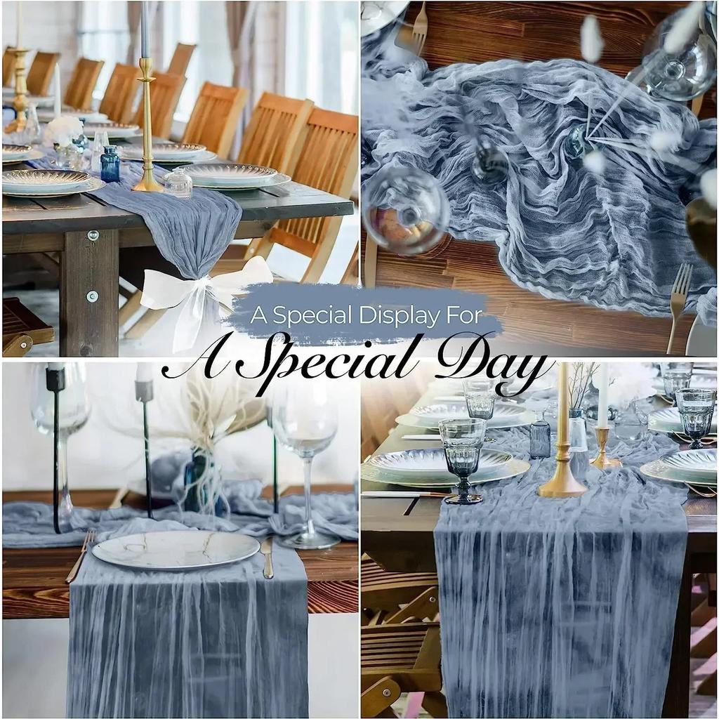 1PCS/10PCS 90*180cm Voile Cheesecloth Table Runner Semi-Sheer Gauze Dining Table Decoration for Wedding Brithday Party Christmas