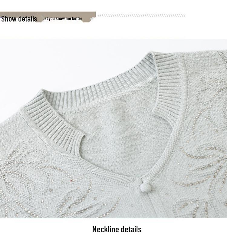 2026 Spring V-Neck Sweater for Middle-Aged & Elderly Women – Stylish Knit Top