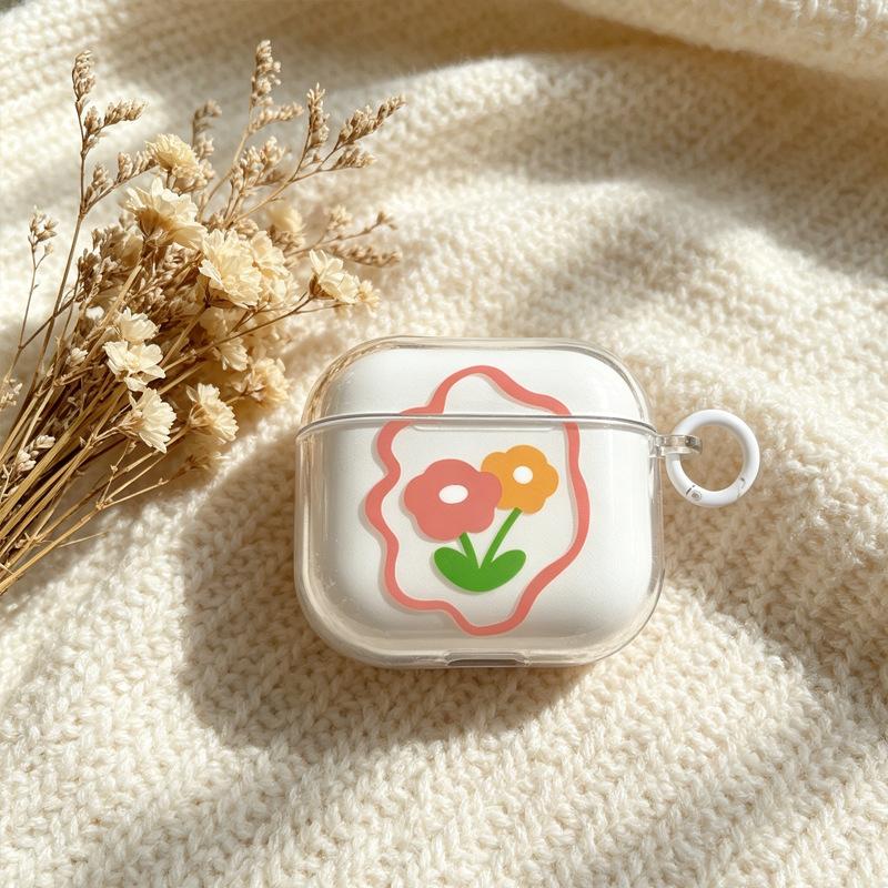 Transparent case: Two small flowers, suitable for Apple AirPods 1/1/1 Gen protective case Pro Bluetooth earphone soft case