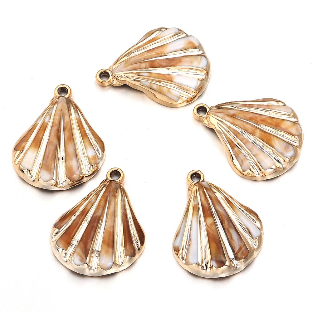 5-10pcs/lot Shell Shaped Acrylic Pendant Gold Plated Conch Scallop Charms Beads For DIY Fashion Keychain Necklace Accessories