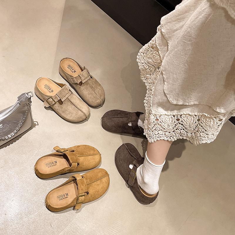 Thick sole inner height increase two wear Birkenstock shoes bag head half slippers women wear 2025 new autumn retro Birkenstock slippers