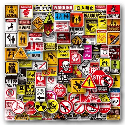100sheets Creative Warning Slogan Series Graffiti Stickers Luggage Helmet Decoration Simulated Hazard Identification Stickers