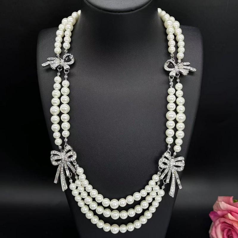 Vintage Bow Pearl Layered Choker Necklace Court Style Unique Women